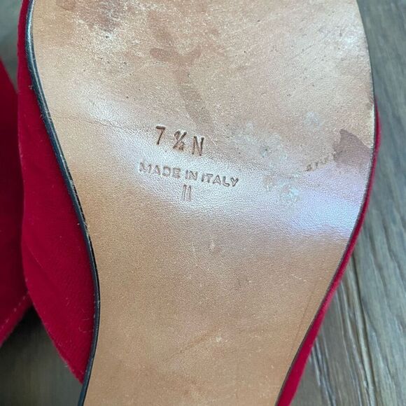 70s Amalfi by Rangoni Red Velvet Open Toe Mules Block Heel 7.5 Narrow - Picture 9 of 9